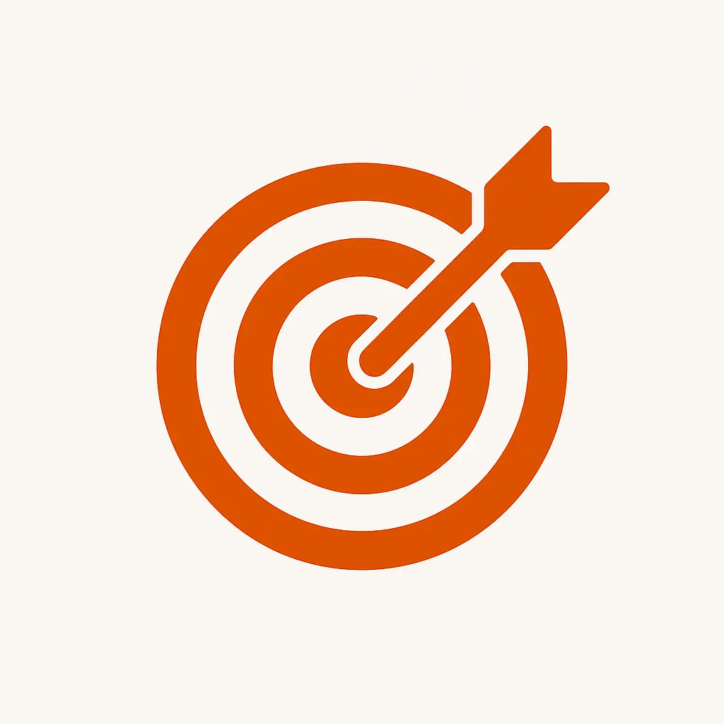 Minimal flat-style target icon in orange tones, representing focus, clarity, and brand direction.