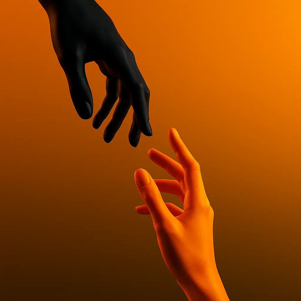Two abstract hands reaching toward each other, symbolizing trust, support, and digital growth by RankMet.