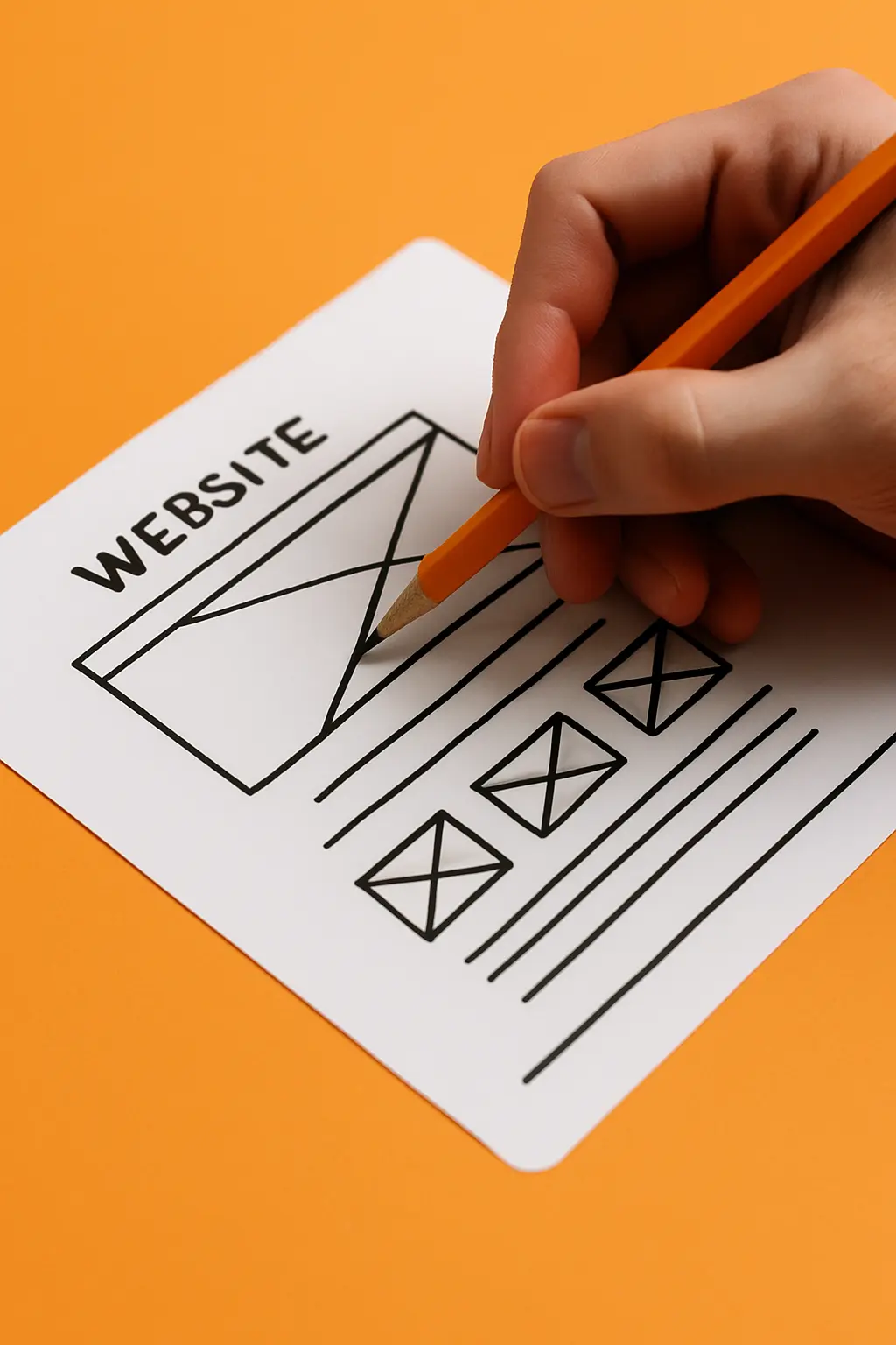 Hand sketching a website wireframe on paper, symbolizing digital strategy and smart planning.