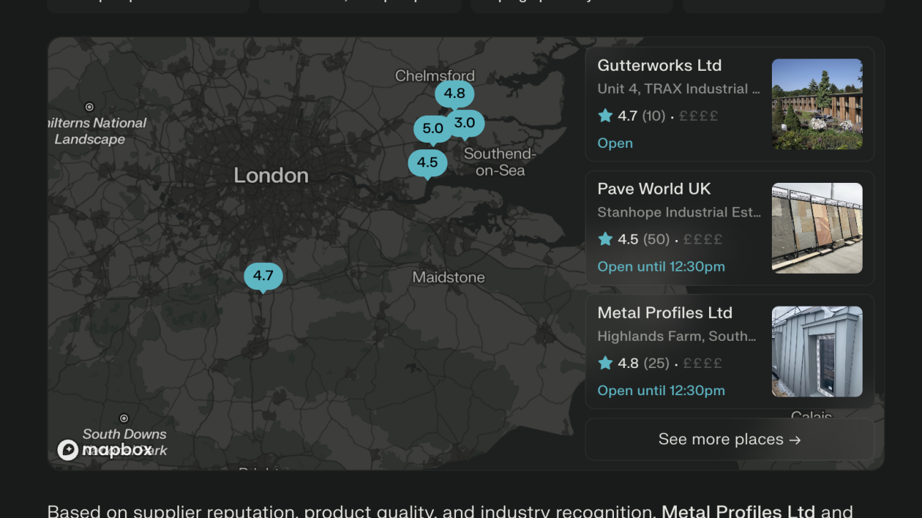 Perplexity Map showing local presence near Chelmsford, Essex